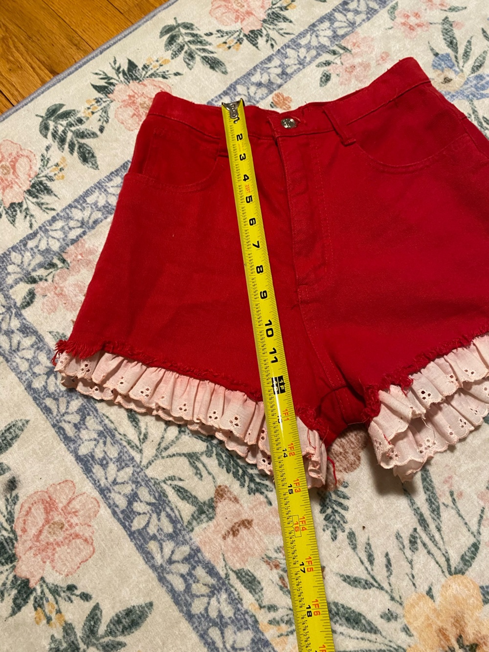 Vintage Red High Rise Ruffle Shorts - Picture 3 of 9